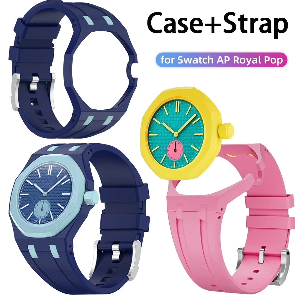 Original weiches Silikonarmband + PC-Gehäuse für Swatch X Ap Royal Pop Swatch Taschenuhr Trendiges integriertes Armband Swatch X Royal Pop