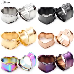 Alisouy 2PC Fashion Stainless Steel Heart Ear Plugs Gauges Expanders Body Piercing Jewelry Earring Tunnels Stretchers 8-30mm