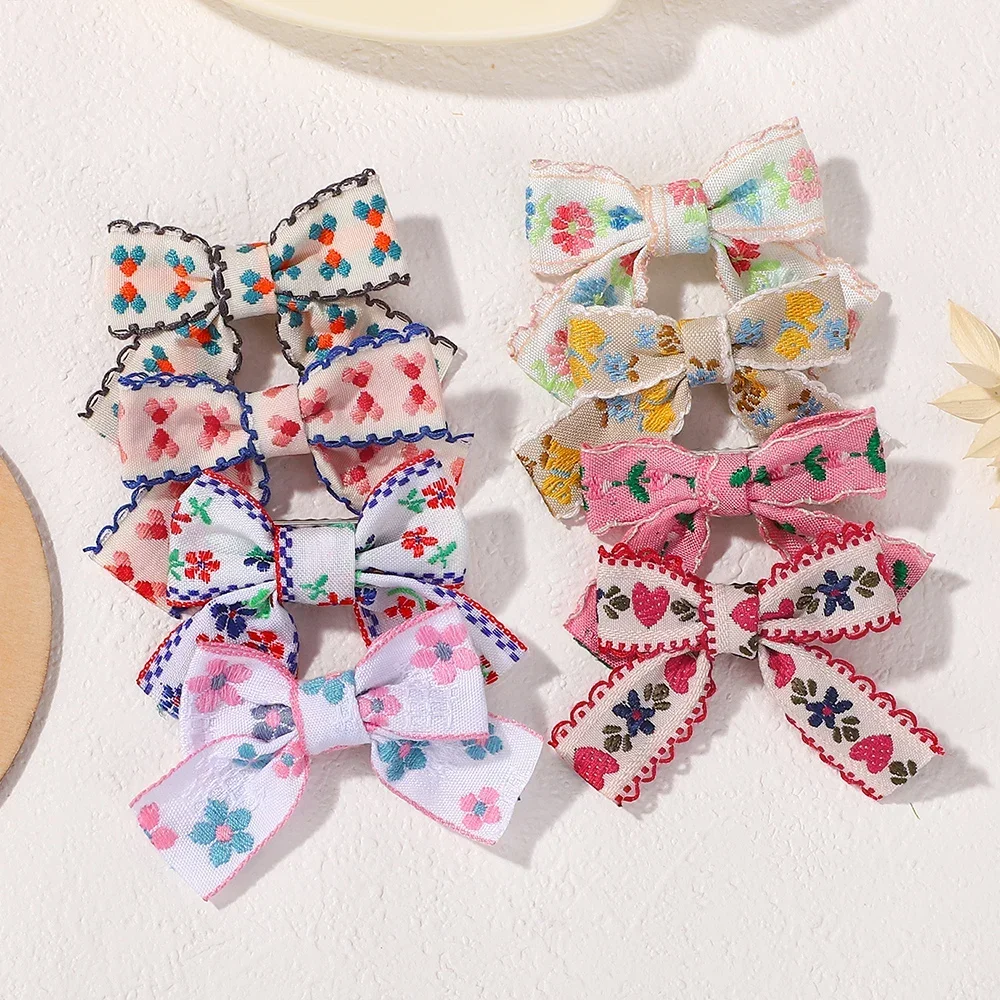 3 Teile/satz Baby Mädchen Floral Stickerei Haar Clips Nette Handgemachte Bögen Trendy Headwear Schöne Blume Haarnadeln Haar Zubehör