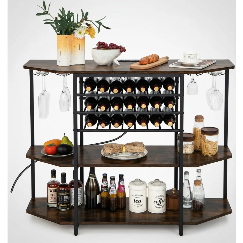 

3-х уровневый шкаф для винного бара с розетками, подставками для стекол и полками для бутылок — отдельно стоящий мини-бар для кухни, столовой, паба