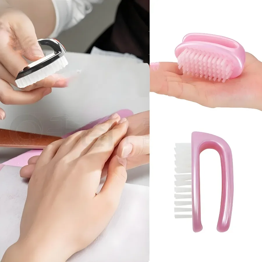 2pcs Nail Dust Brush Clean Dust Brush Remove Tool Scrubbing Powder Plastic Handle Soft Bristles Salon Fingernail Pedicure Brush