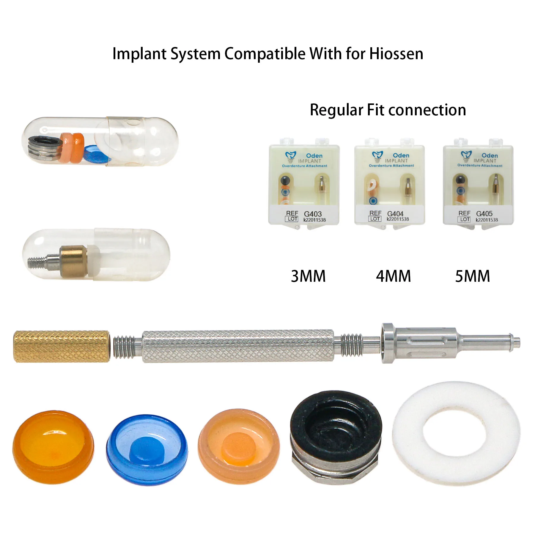 Dental Regular Attachment Abutment & Overdenture Male Caps Kits Locator Core Tool fits Hiossen 3/4/5MM