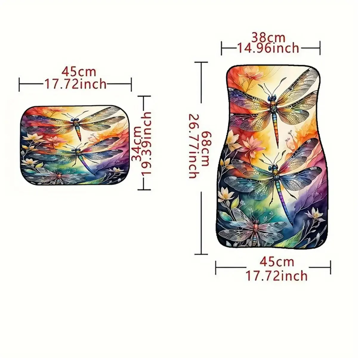 Vibrant Multicolor Dragonfly Print Car Floor Mats - Fit All-Weather Durable, Non-Slip Driver/Passenger/Rear/Trunk Liners, Mud &