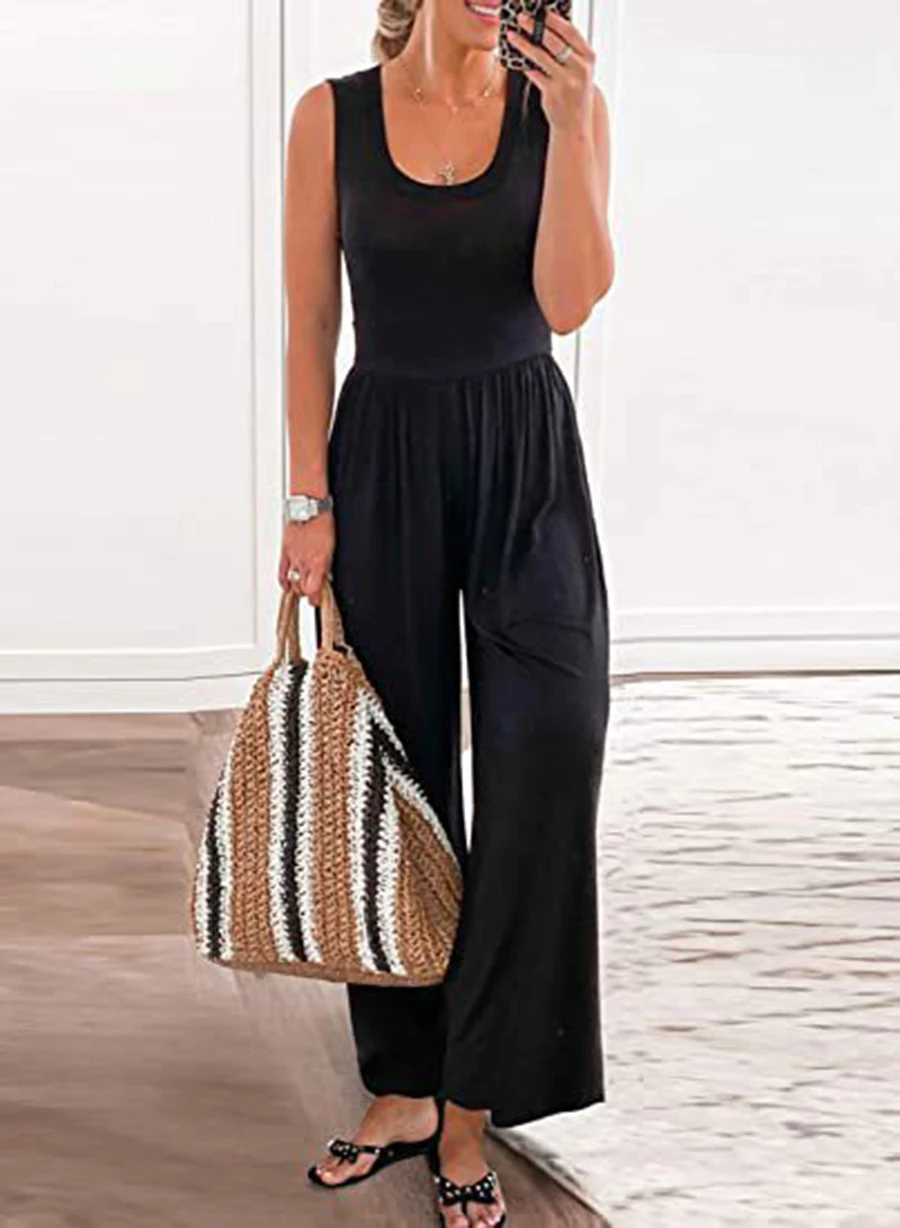 بنطال خصر بلا أكمام على طراز هيبورن ، فضفاض معلّق ، سحب ساق جريئة ، صيف ، جديد ، 1 أو #2