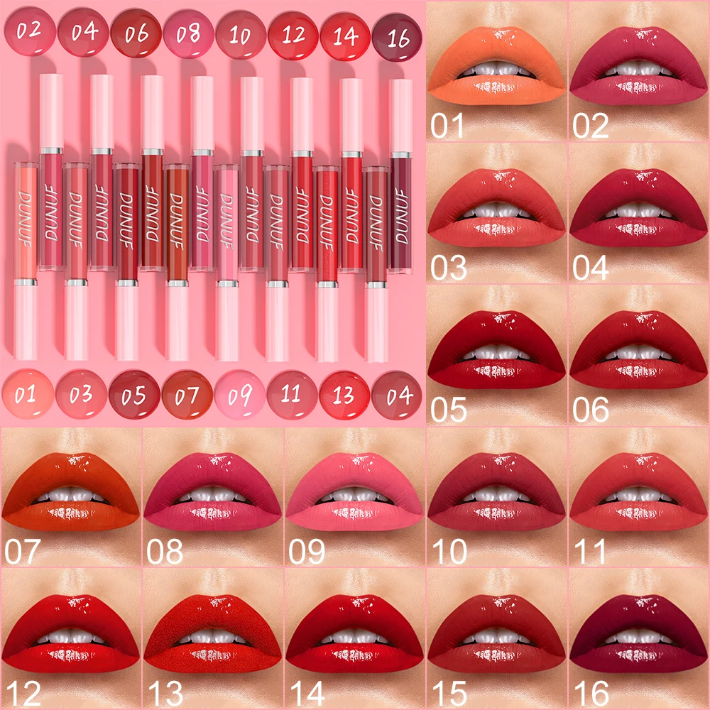 

DUNUF 16 Color Water Mirror Lip Gloss Lip Glaze Lasting Hydrating Moisturizing Tint Not Easy To Take Off Makeup Liquid Lipstick