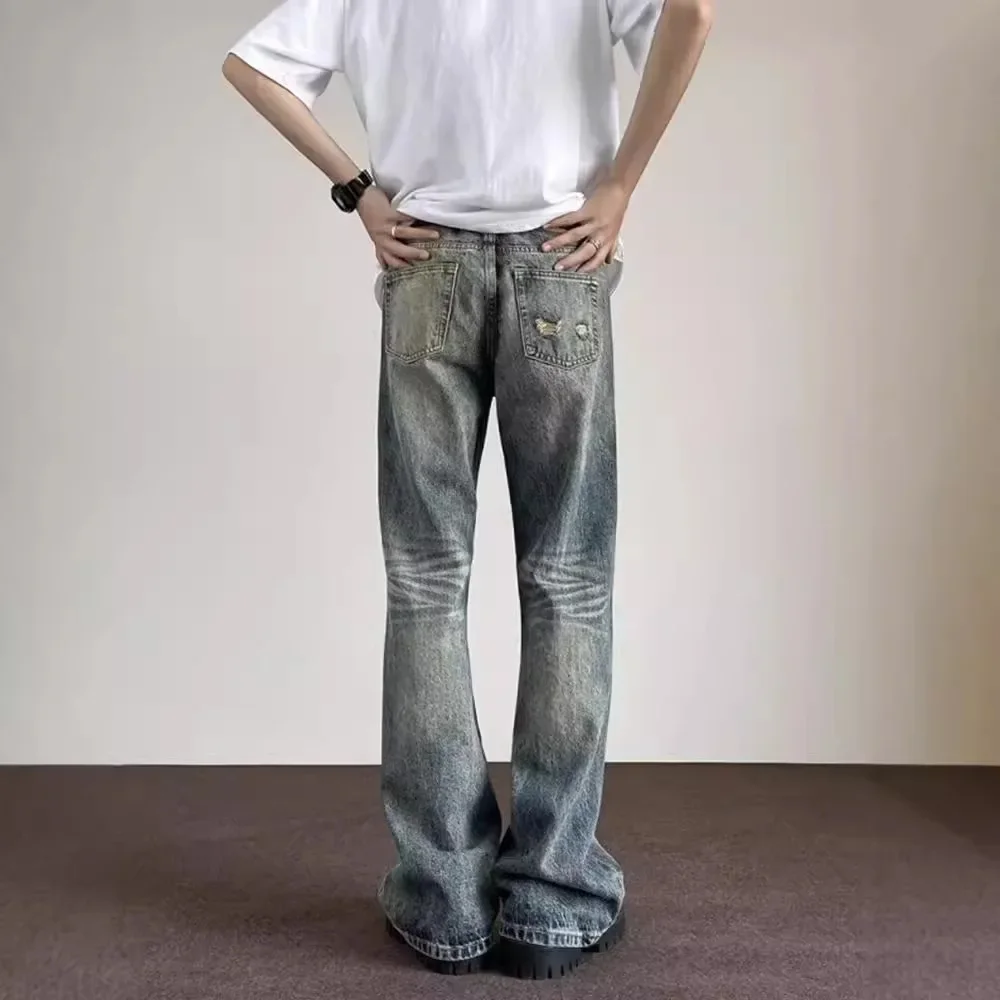 Vintage-Jeans für Herren, Frühling und Herbst, neue schlankmachende Bootcut-Hose mit hoher Taille, amerikanischer Stil, trendige, locker sitzende