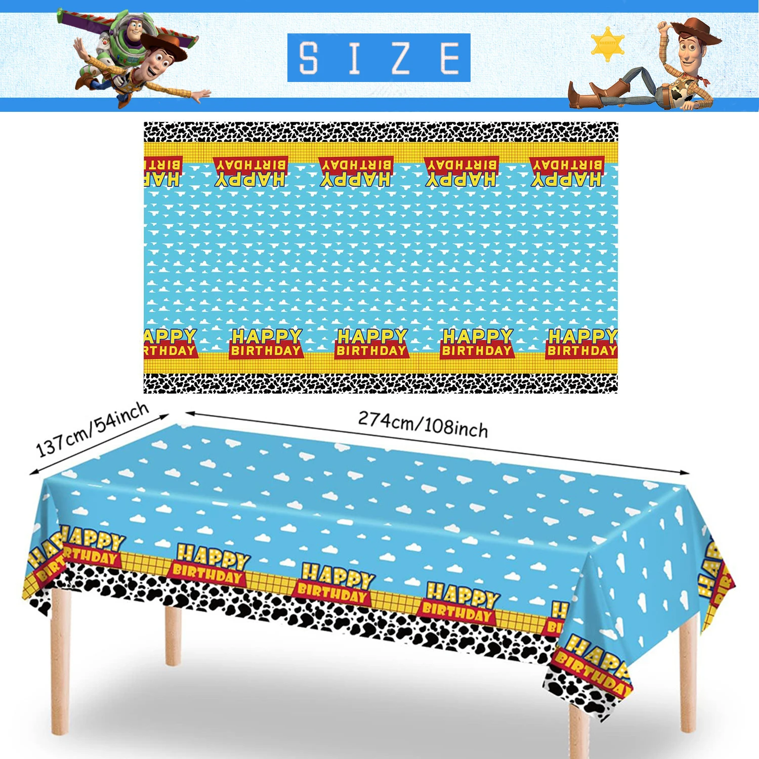 Toy Story Party Supplies Blue Sky White Clouds Tablecloth for Kids Boys Buzz Lightyear Birthday Party Decorations Tablecover