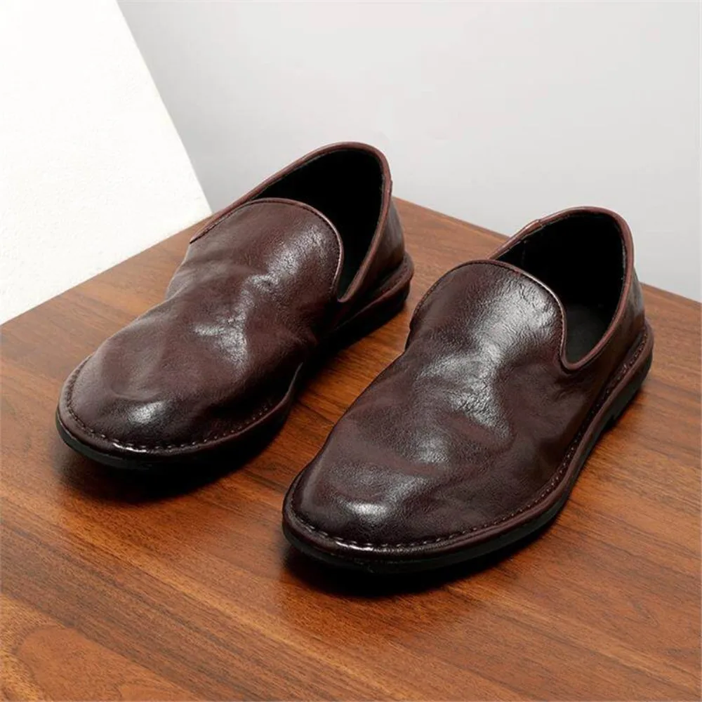 Vintage Men's Genuine Leather Lazy Shoes Breathable Soft Leather Soft Sole Casual Versatile Slip on Leather Shoes for Summer