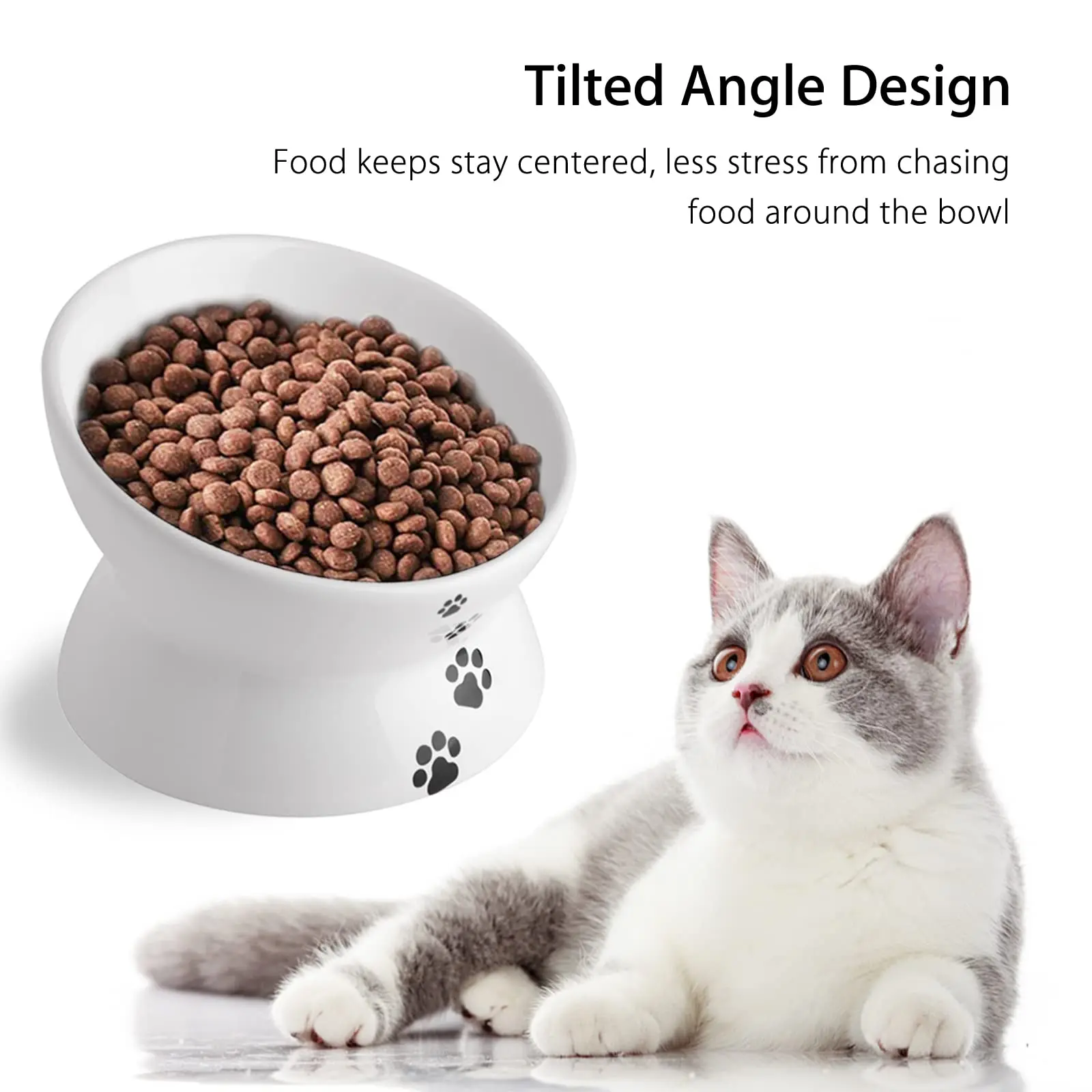 

Raised Cat Food Bowl, Elevated Cat Bowl For Cats & Small Dogs, Angled Slanted Pet Feeding Bowl, Anti-Spill, Dishwasher Safe