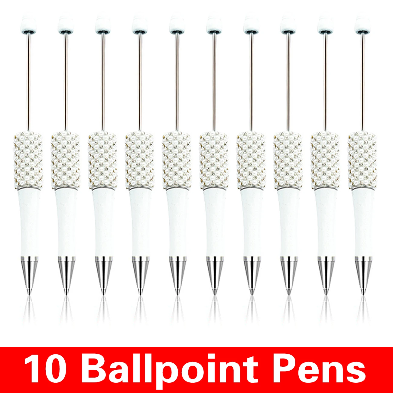 

10Pcs White Diamond Bead Pen Wholesale Creative DIY Handmade Sticker Set Diamond Beaded Ballpoint Pens Advertising Gift Pen