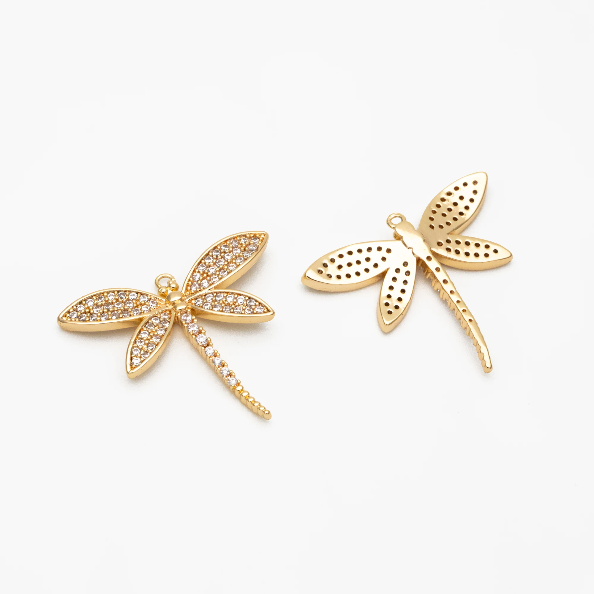 4 sztuki CZ Pave urocze Dragonfly charms 21x25mm, 18K pozłacany mosiądz, wisiorki do biżuterii, dzięki czemu akcesoria do DIYS (GB-3882)