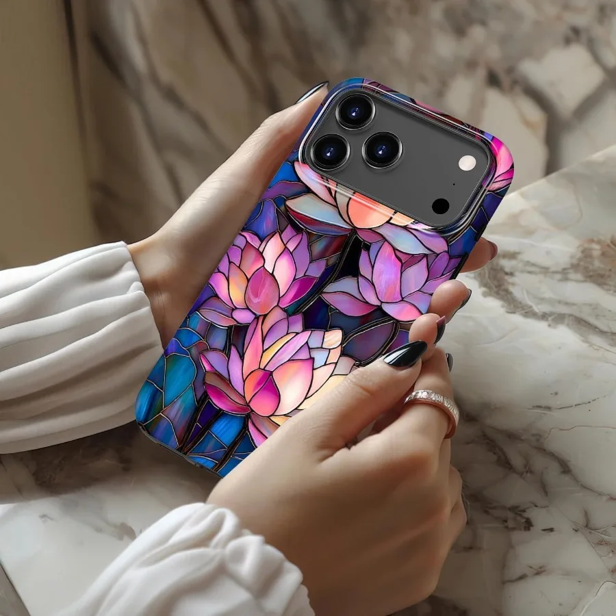 حافظة لهاتف iPhone 17 Pro شحن لاسلكي متوافقة مع طبقة مزدوجة من السيليكون الناعم + غلاف صلب مع تصميم زهرة برية جمالية لطيفة