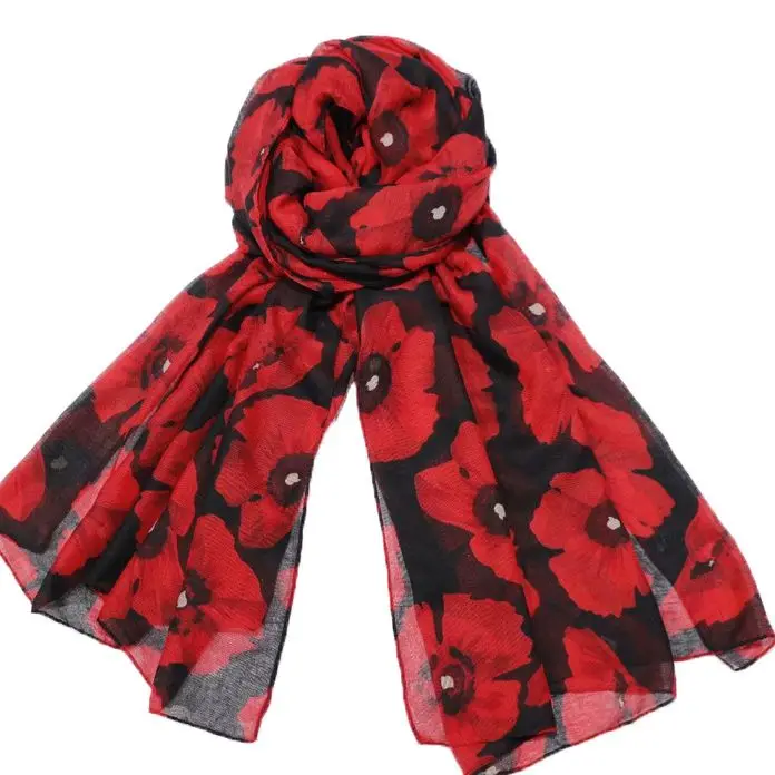 

2022 Women Scarf Vintage Poppy Floral Viscose Scarves New Design Shawls and Wraps Lady Fringe Pashmina Muffler Hijab Foulard Cap