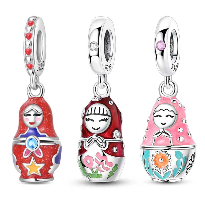 

Original 925 Sterling Silver Red Polka Dot Doll Charms Beads Fit 925 Bracelet Necklace Fine DIY Women Jewelry Gift