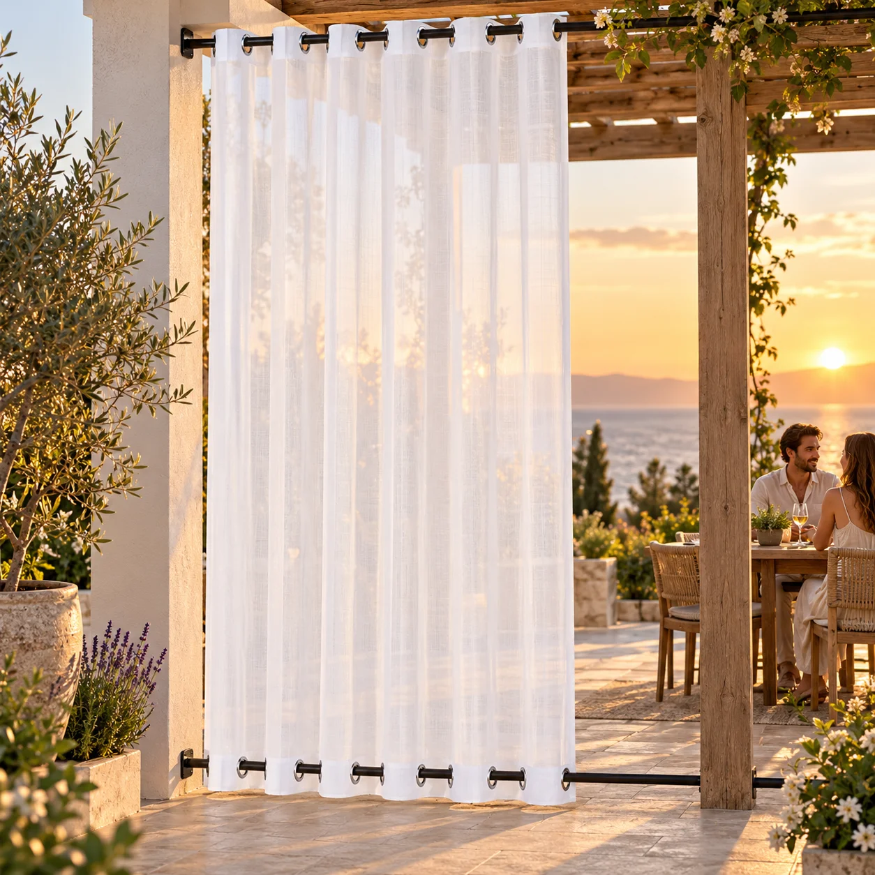 QELUS 1 pannello, tende da esterno trasparenti per patio, tenda in voile antivento e idrorepellente con occhielli superiori e inferiori, tende trasparenti e traspiranti per garantire la privacy,