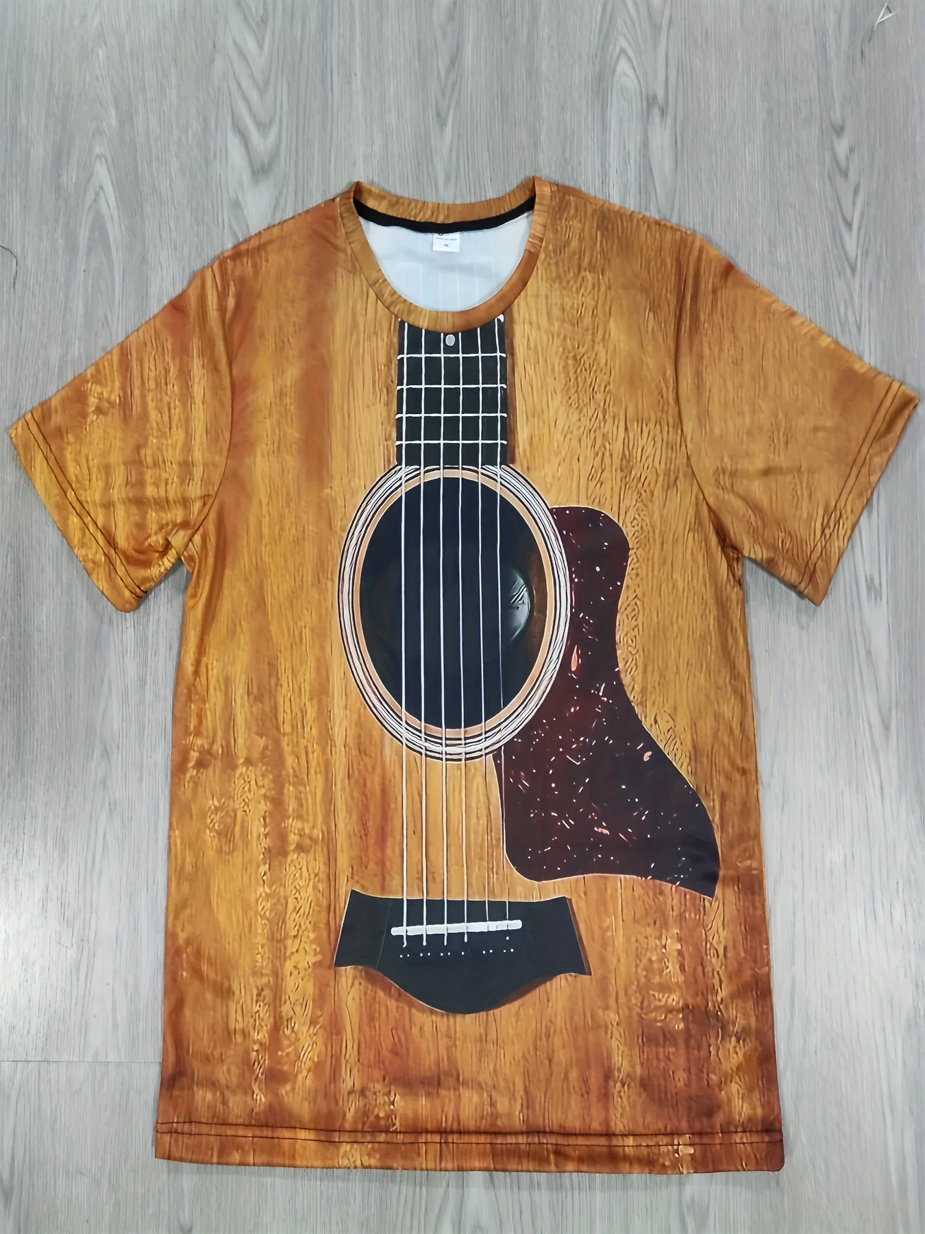 3D Guitar Print Men\'s Novelty Short Sleeve Crew Neck T-shirt, Summer Outdoor Leisure Holiday