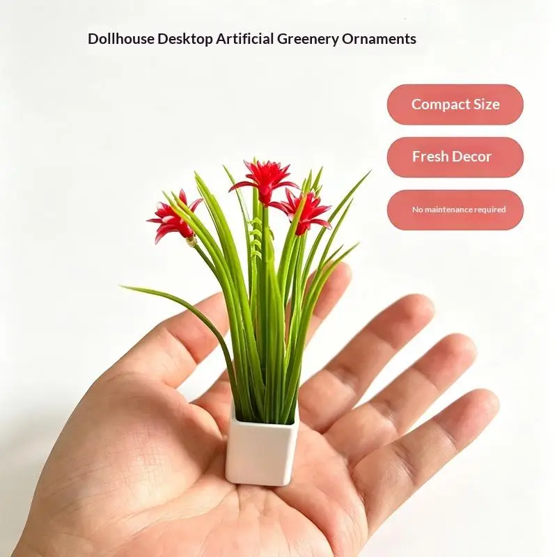 Artificial Mini Onion Grass Potted Plant Fake Green Plant with Pot No Watering Desktop Ornament Home Office Watering Tool
