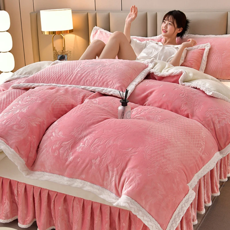 Thickened Milk Velvet Carved Velvet Double-sided Velvet Down Duvet Cover Winter Warm Bed Sheet