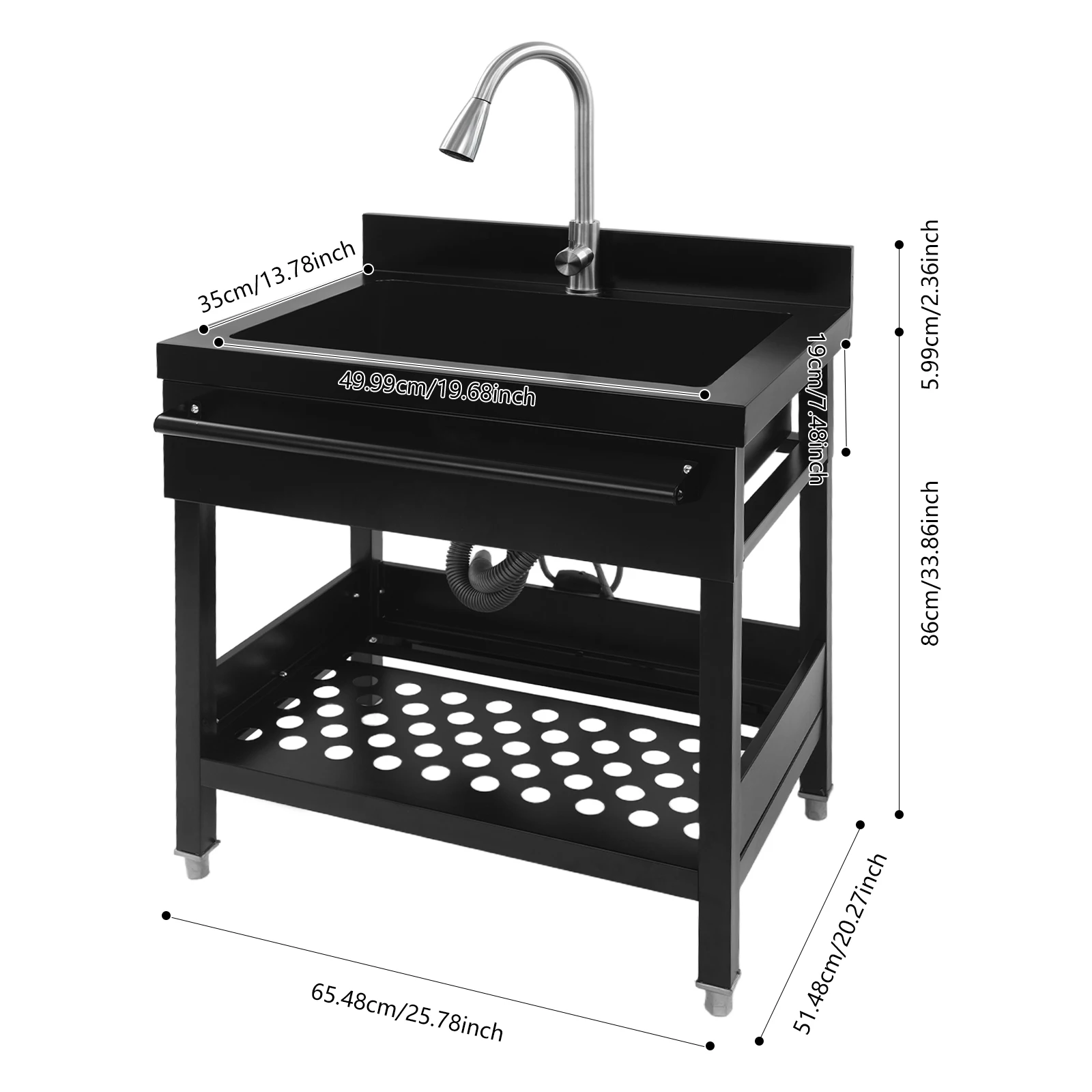 

Heavy Duty Laundry Sink Free Standing Kitchen Sink 201 Stainless Steel Sink with Pull-out Faucet