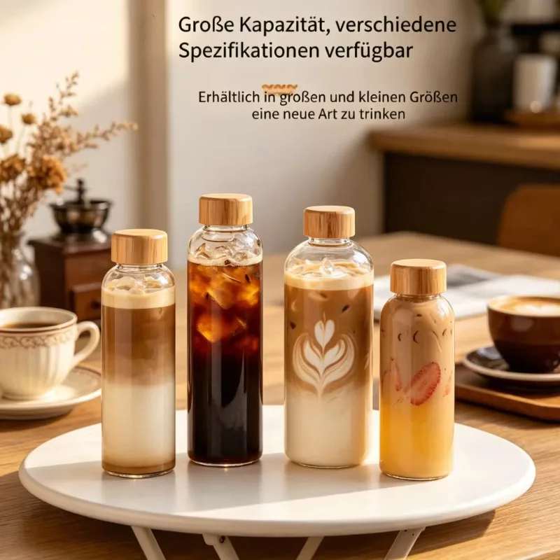 1pc Borosilicate Glass Bottles with Bamboo Lids Are Reusable Leak-proof and Heat-Resistant for Travel and Storing Juice Kombucha