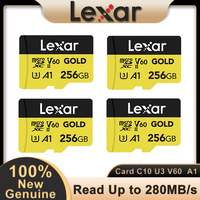 Original Lexar Professional 128GB 256GB Micro SD Card Gold Flash Card V60 A1 C10 TF Card MicroSDXC Read up to 280MB/s for Camera
