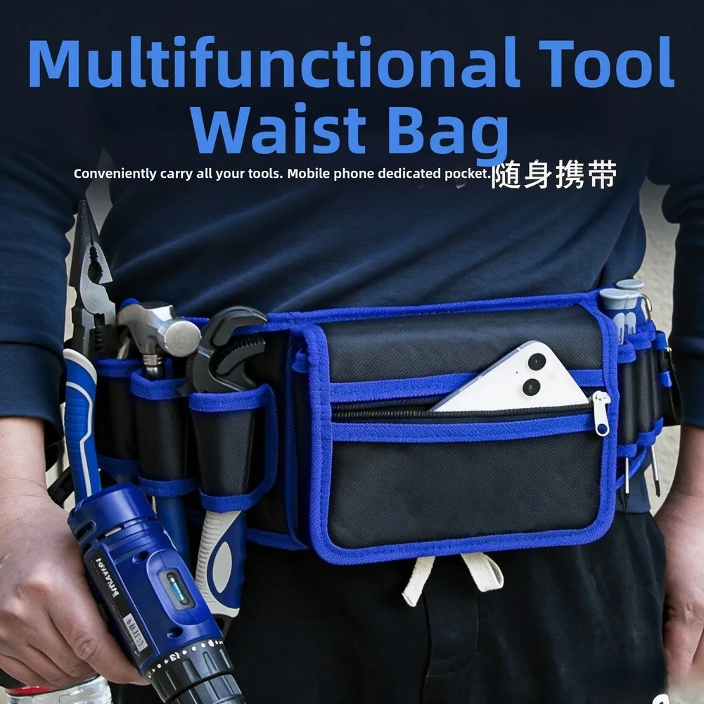 1pc Waterproof Tool Belt Multi-Pocket 1680D Thickened Oxford Utility Pouch Tool Waist Bag Adjustable Belt For Tools Organizing