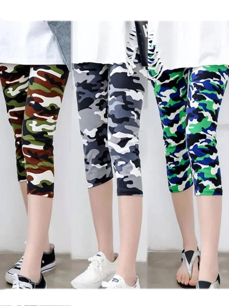 CUHAKCI Fitness Leggins Polyester Capris Workout Trousers Camouflage Printed Leggings Sexy Women Lady Army Green High Elastic