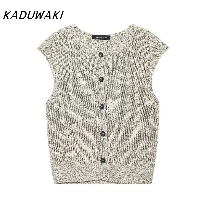 KADUWAKI Fashion Round Neck Sleeveless Single-breasted Knitted Vest Simple Commuter Style Knitting Versatile Knitted Undershirts