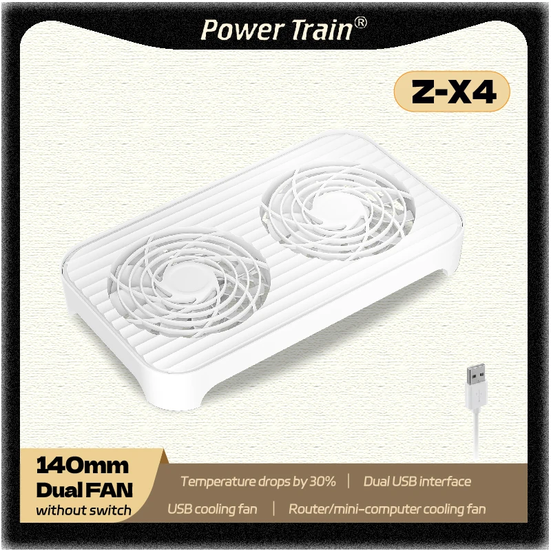 Power Train Z-X4 White PC Accessories 14cm Dual Fans Low Noise Stackable Using Router/Micro-Radiator Base USB Interface 65.8CFM