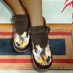 Winter New Women's Short Boots Cartoon Cat Printing Casual Shoes Women's Shoes Fashion Casual Warm Non-slip Women's Shoes