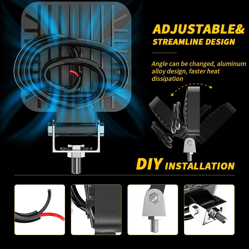 Lampe de travail LED ronde pour moto, éclairage auxiliaire pour machines agricoles, ingénierie automobile, 2.5 pouces, 8,5 pouces