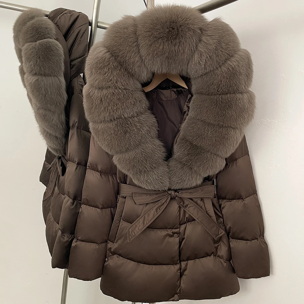 

New Women Down Jacket Large Fox Fur Hooded Thick Natural Silver Fur Warm Female Parkas Waterproof 2025 Winter 90% Duck Down Coat