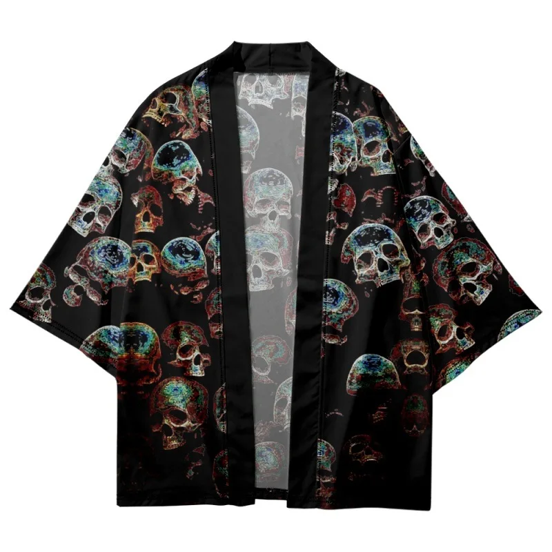 

Cartoon Skull Printed Black Men Women Kimono Beach Shorts Cardigan Summer Japanese Cosplay Yukata Clothing Harajuku Haori