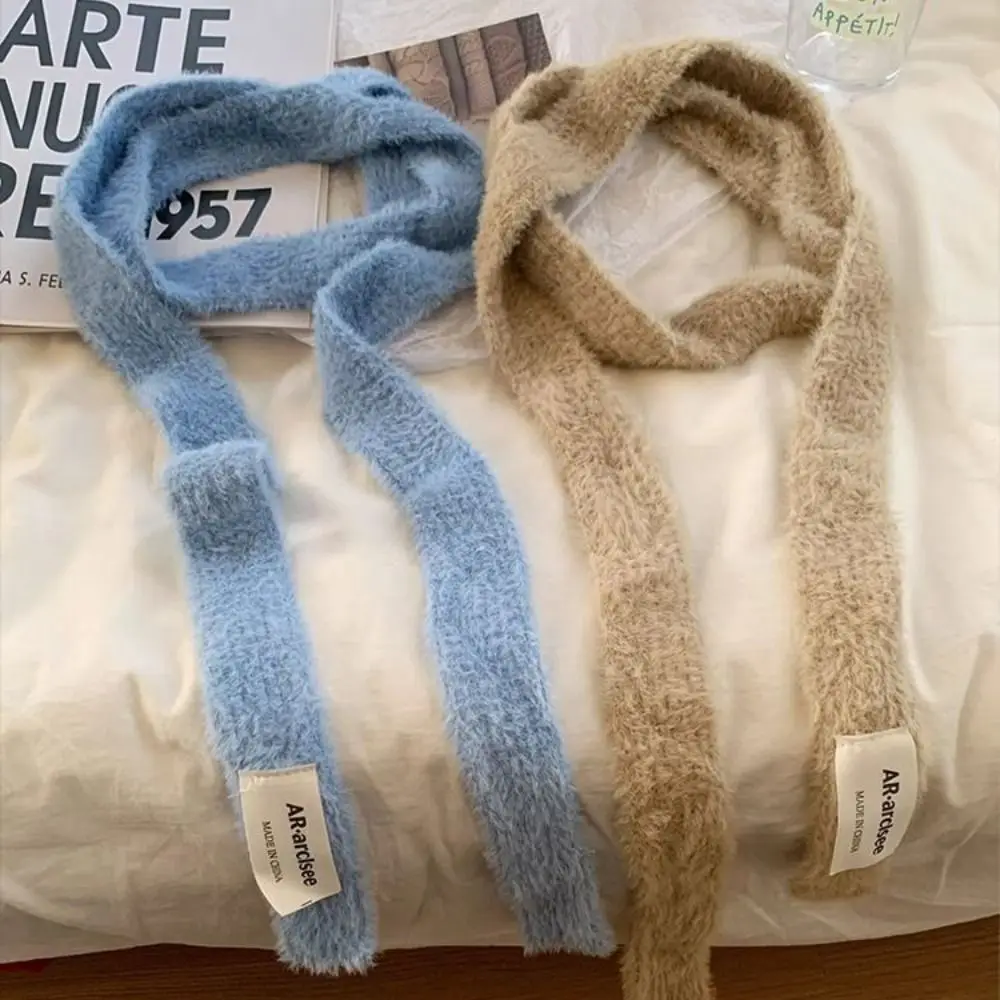 

Мягкая однотонная шерстяная шаль Y2K, украшение для одежды, вязаный шарф, лента, сохраняющие тепло, длинные узкие шарфы, пикантная девушка