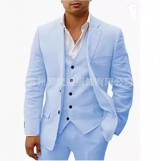 

Suits Three Pieces Single Breasted Blazer Business Jacket Vest Ankle Length Zipper Fly Straight Pants Pockets Button Solid