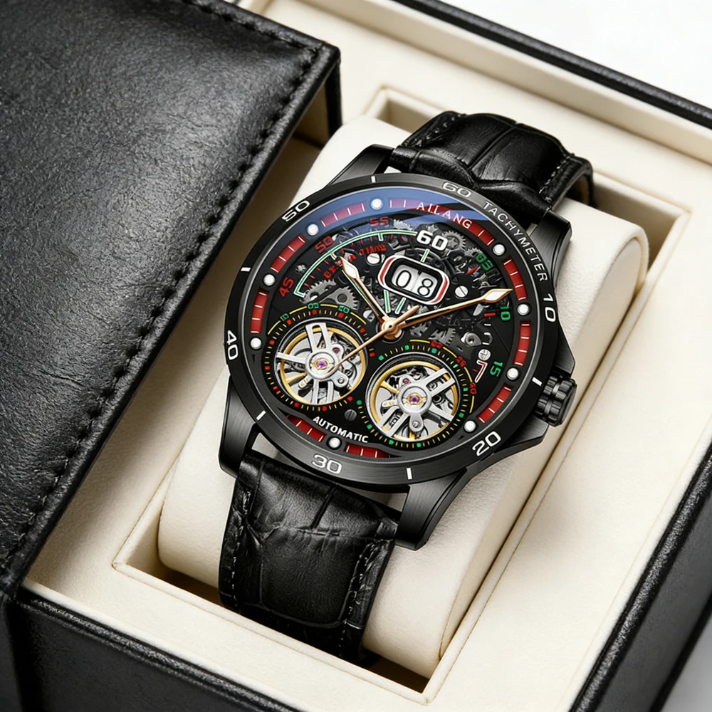 

AILANG Brand Luxury Double Tourbillon Watch for Men Silicone Strap Waterproof Calendar Fashion Steampunk Mechanical Watches Men