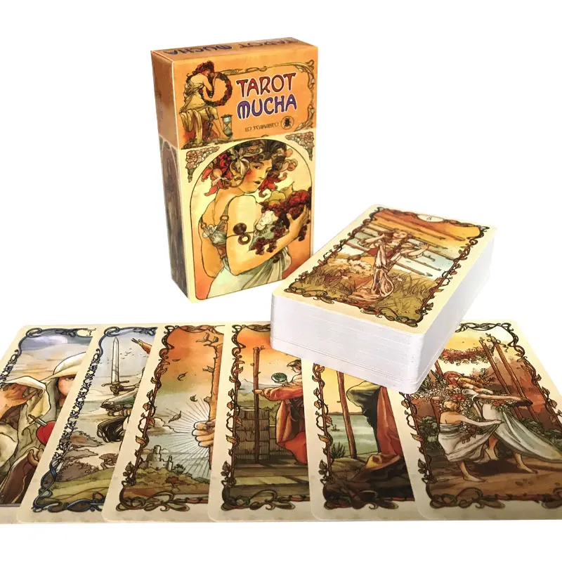 Tarot Mucha Tarot Oracle, 78 cartes, carte de Divination du destin, jeu de famille, Guide PDF