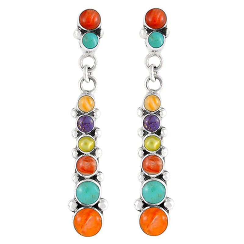 Vintage Multicolor Stone Indian Jewelry Long Dangle Earrings for Women Retro Ethnic Tribal Drop Earring Statement Accessories