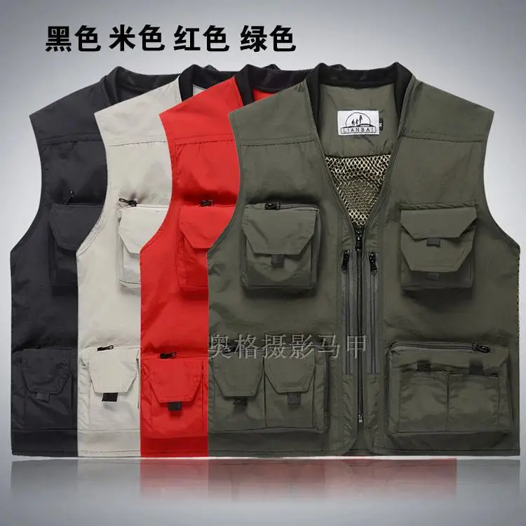 

Outdoor Photography Mesh Vest Man Spring, Summer, Autumn Fishing Vest Multi-Pocket Overalls Wedding Advertising Tooling Vest