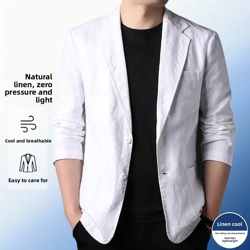 Linen Sun Protection Jacket Blazer Men's Fashionable Outdoor Travel Wedding Versatile Casual Lightweight Cool Breathable Blazer