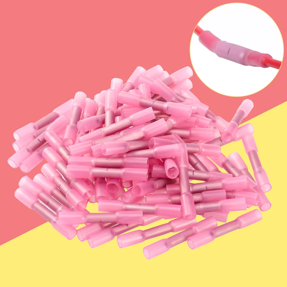 

100pcs Heat Shrink Butt Wire Connectors Pink 0.5-1.5mm Crimp Terminals Dual Wall Insulated Waterproof Adhesive Tubing