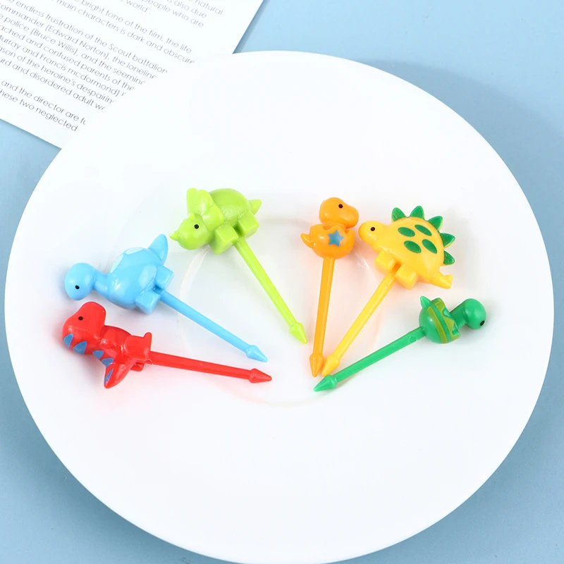 6pcs/set KawaIi Animal Farm Dinosaur Fruit Fork Mini Cartoon Children Snack Cake Dessert Pick Toothpick Lunches Party Decor