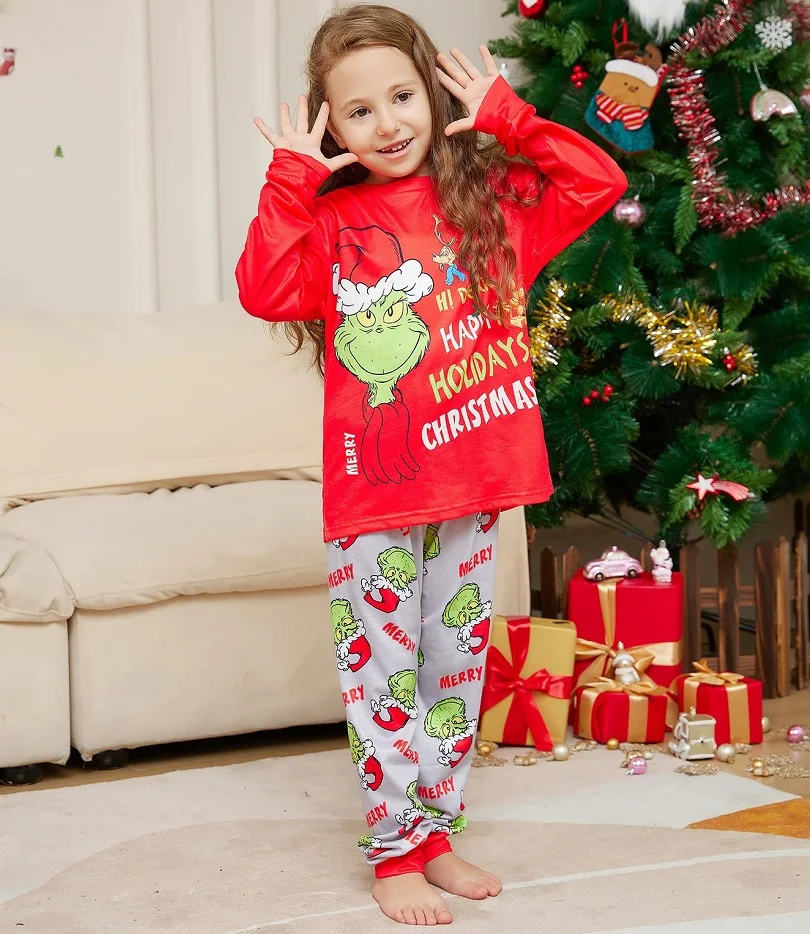 2025 Christmas Family Matching Pajamas Cartoon The GRI. Kid Baby Outfits Tops+Pants 2PCS Xmas Sleepwear Pyjamas Dog Clothes