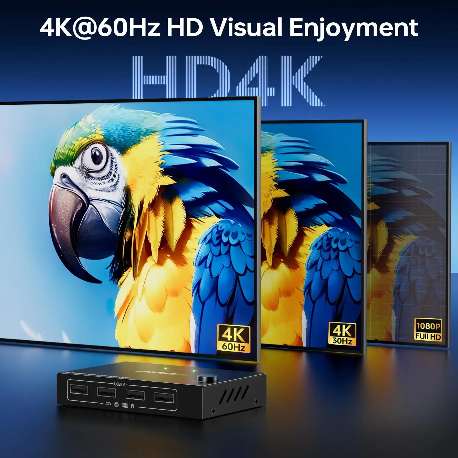 KVM-Switch 1 Monitor 2 Computer 4K bei 60 Hz, Aimos HDMI-KVM-Switch für 2 Computer Share 1 Monitor 4 USB 2.0-Geräte