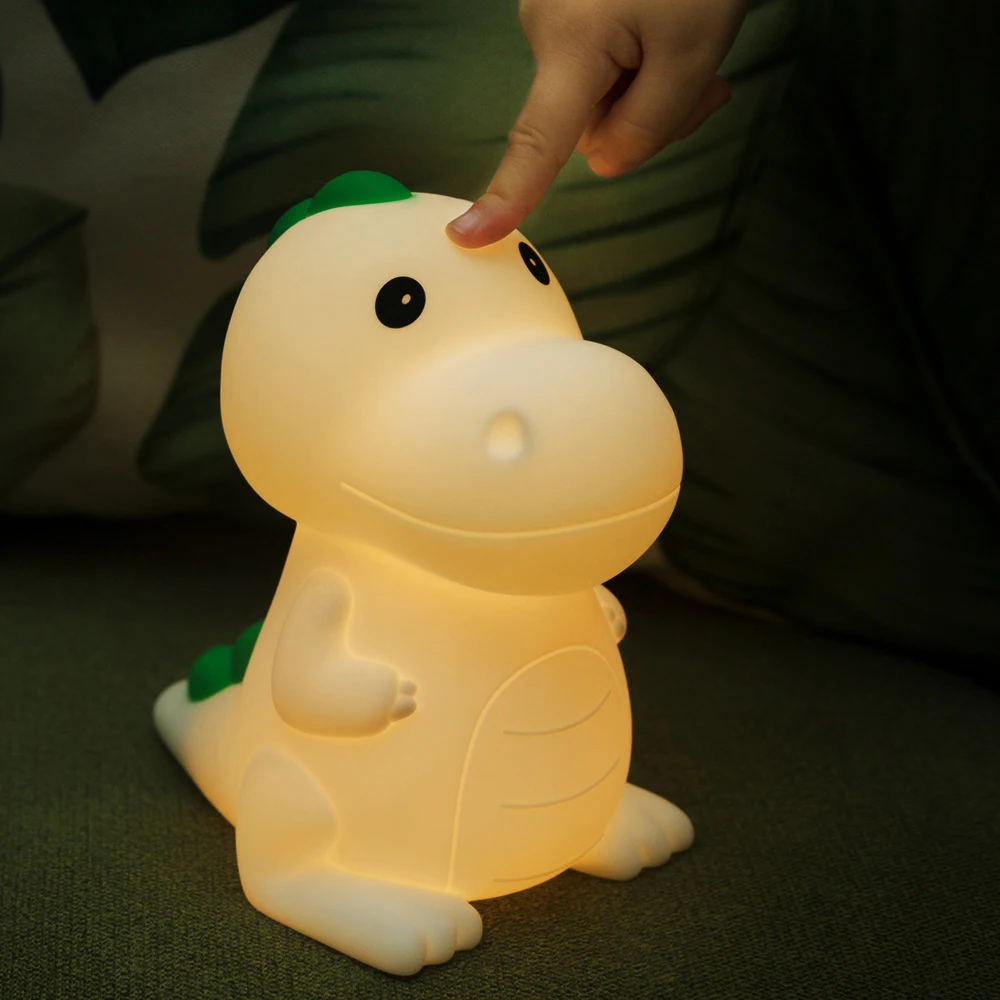 LED Silicone Lamp Night Light Cartoon Dinosaur Shaped Patting Control Atmosphere Light for Children Bedroom Decor Holiday Gift