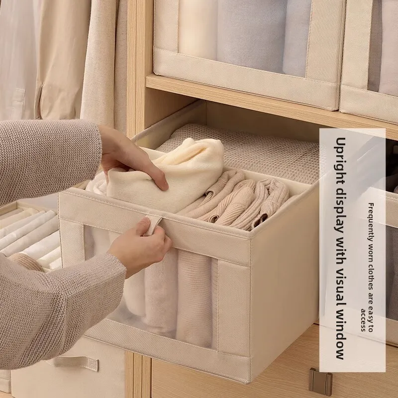 Cotton and Linen Fabric Foldable Clothes Storage Box Large Capacity Classification Storage Box Drawer Type Japanese Style