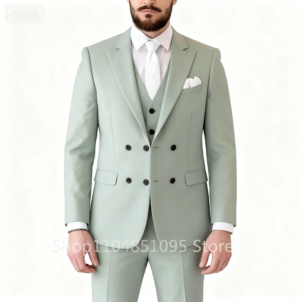 

Men's 3 Piece Slim Fit Tuxedo Suits Business Wedding Party Elegant Blazer Vest Pants Set Solid Color Trendy Men's Clothing