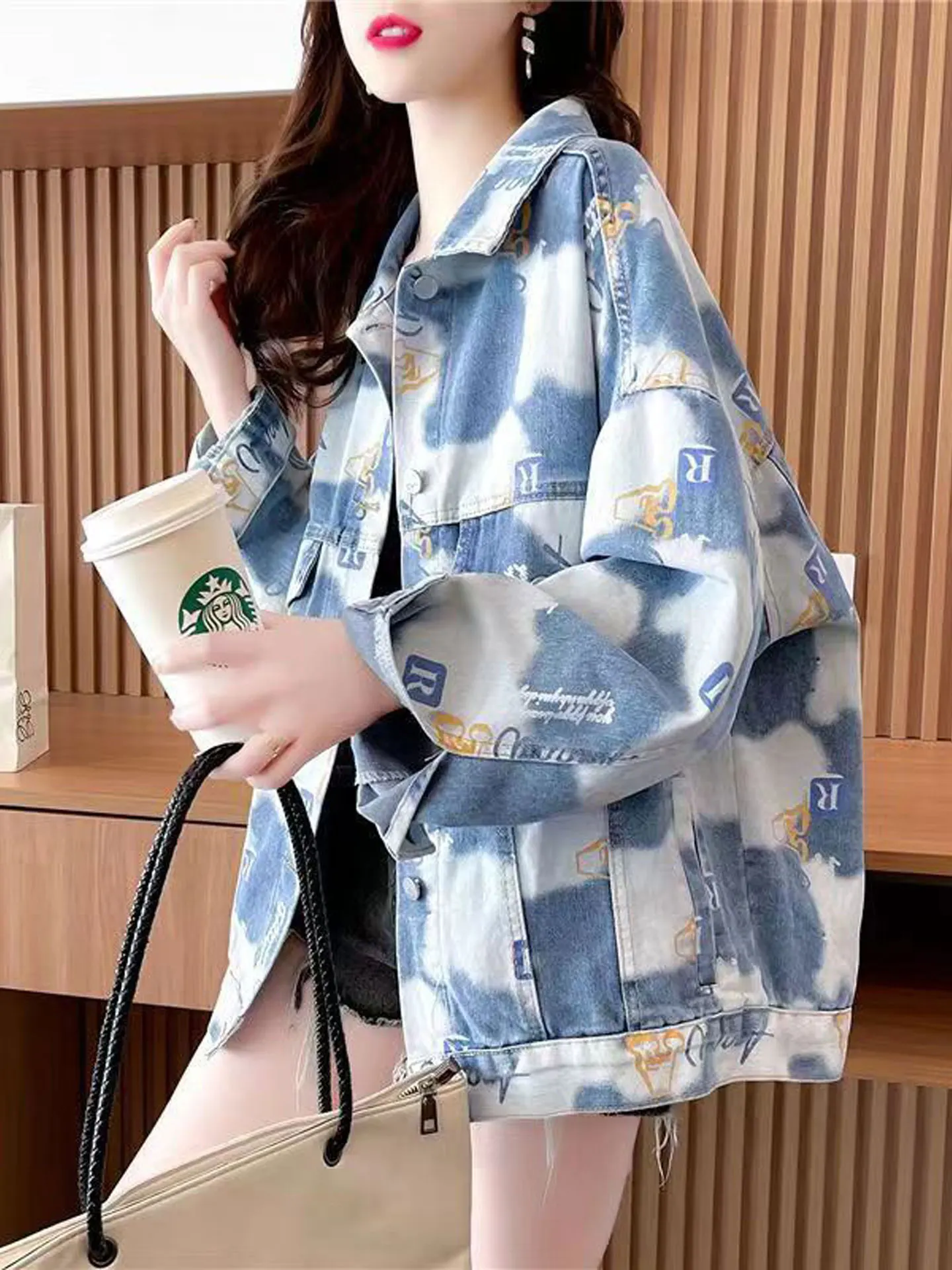 Loose Long Sleeve Denim Jacket Women's Lazy Style Middle School Student Top Color Block Contrast Shirt Casual Autumn Outerwear