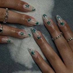 24 pieces long French Simple Star Diamond Butterfly Flash fingernail +1 nail glue +1 nail file