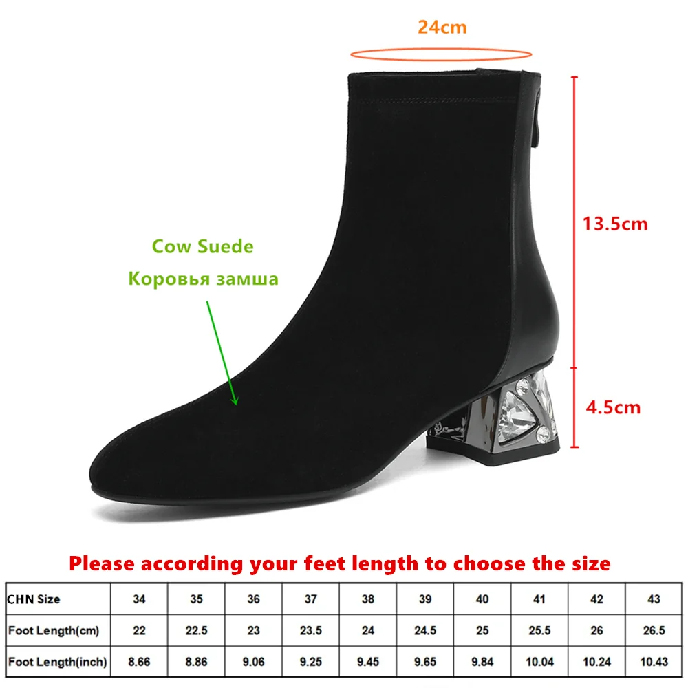 Aucegi Fashion Comfortable Thick Heels Women Ankle Boots Casual Autumn Winter Round Toe Back Zipper Dress Office Casual Shoes